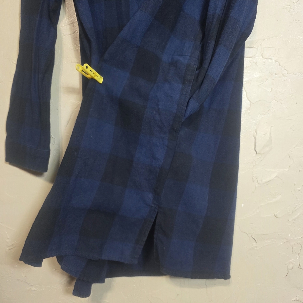 VANS Navy Blue Black Buffalo Plaid Flannel Button Down Tunic Shirt Dress Pockets - Picture 9 of 11